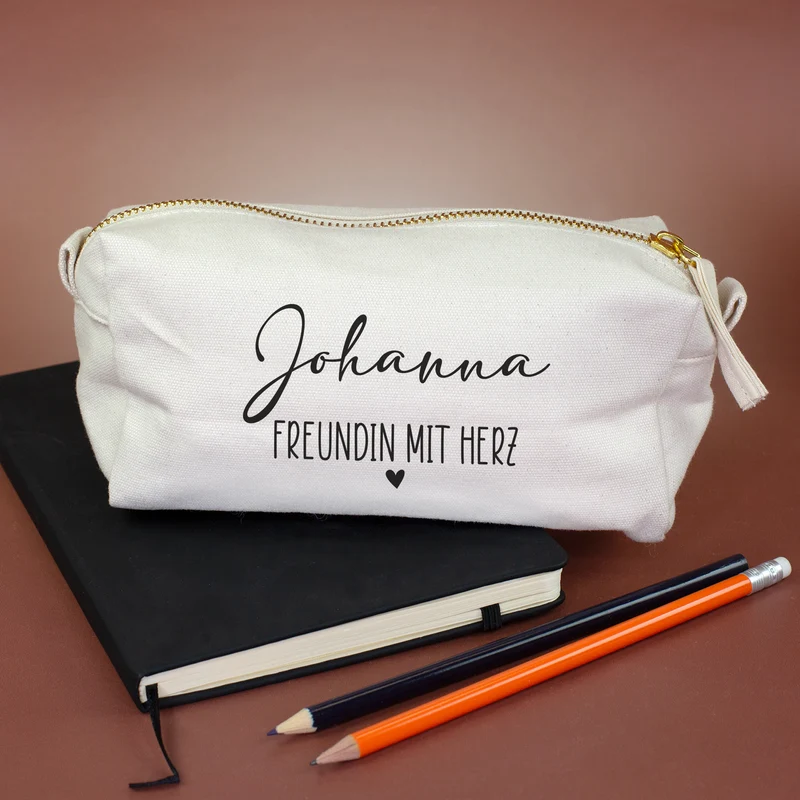 Schlampermäppchen & Beautycase mit Herz als Geschenk für Frauen | Tasche personalisiert in 2 Größen