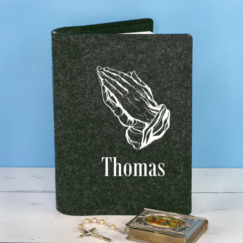 Personalisierte Buchhülle für Gotteslob mit Motiv betende Hände & Name | Hülle für Gesangbuch & Bibel