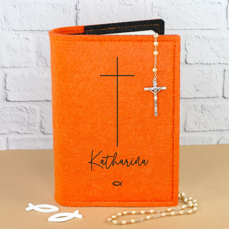 Buchhülle für Gotteslob mit Kreuz & Ichthys Fisch | Personalisierte Schutzhülle für Gesangbuch mit Name
