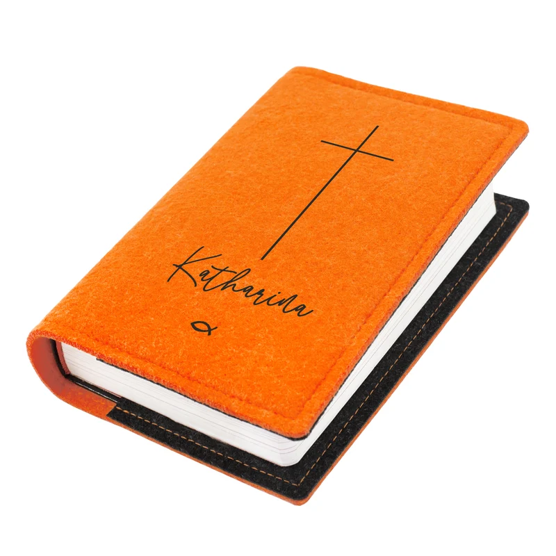 Buchhülle für Gotteslob mit Kreuz & Ichthys Fisch | Personalisierte Schutzhülle für Gesangbuch mit Name