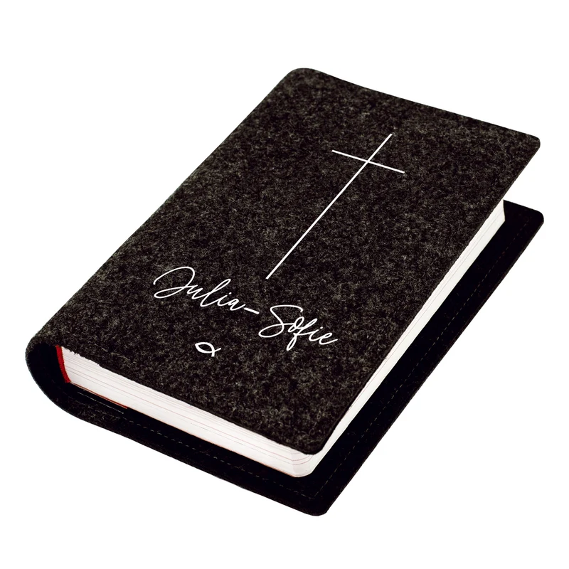 Buchhülle für Gotteslob mit Kreuz & Ichthys Fisch | Personalisierte Schutzhülle für Gesangbuch mit Name