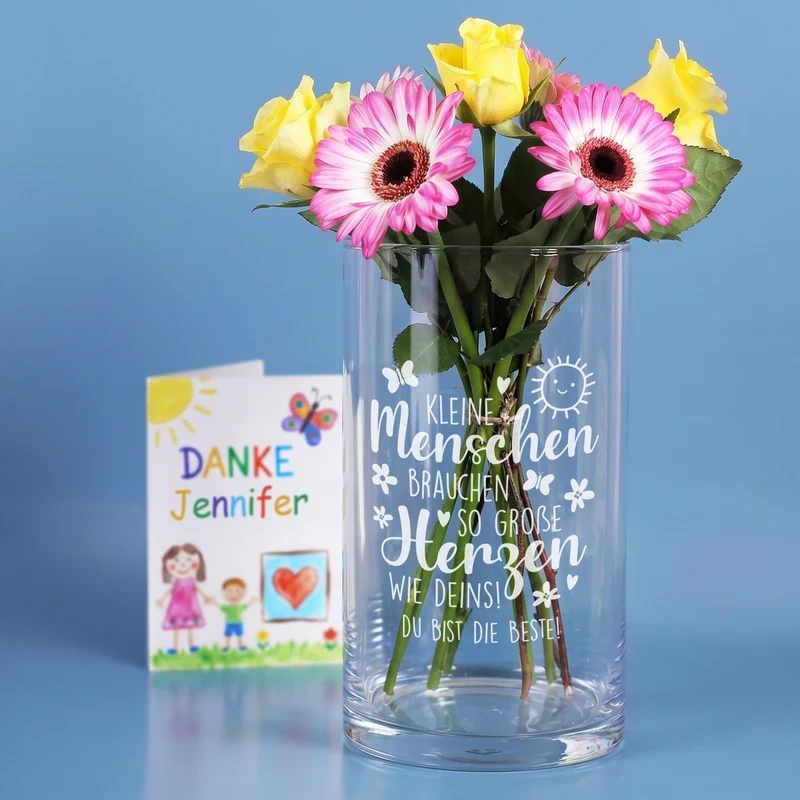 Glas Vase mit Gravur für Erzieherin | Personalisiertes Dankeschön Geschenk für Kita & Kindergarten