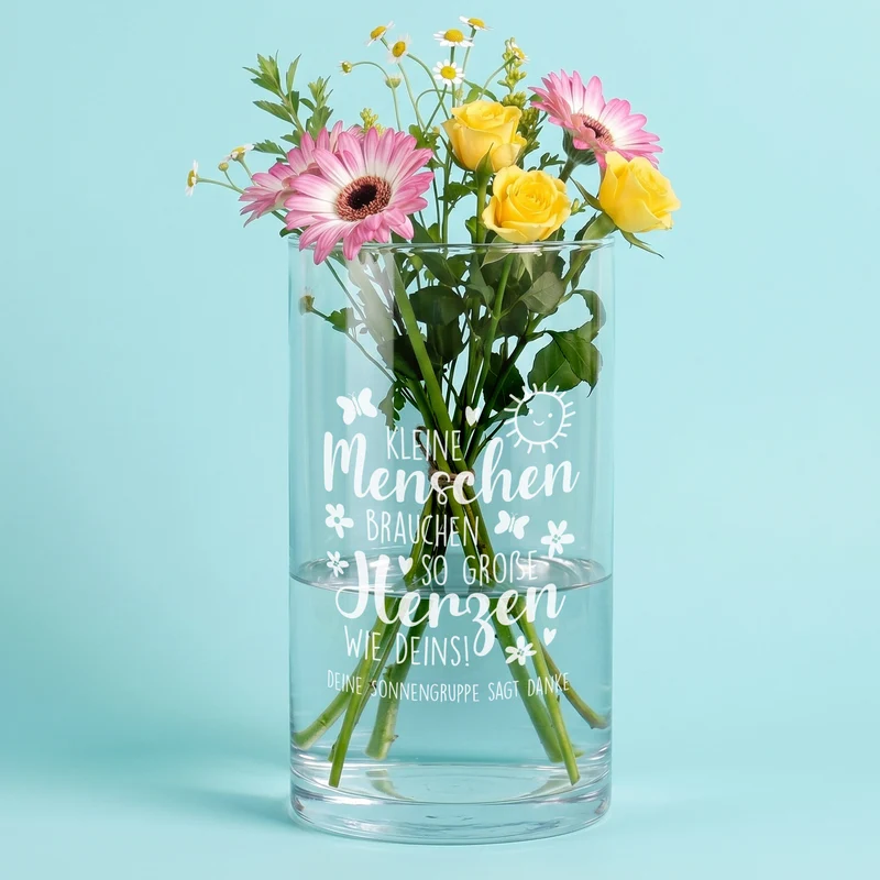 Glas Vase mit Gravur für Erzieherin | Personalisiertes Dankeschön Geschenk für Kita & Kindergarten