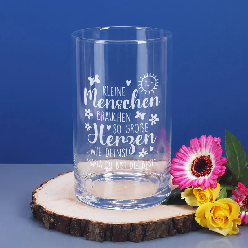 Glas Vase mit Gravur für Erzieherin | Personalisiertes Dankeschön Geschenk für Kita & Kindergarten