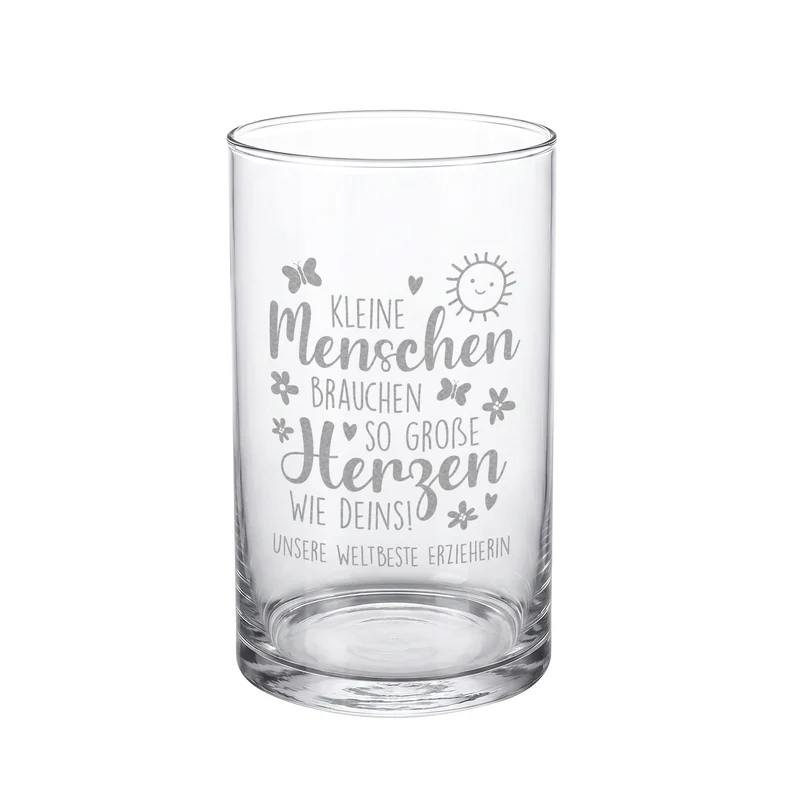 Glas Vase mit Gravur für Erzieherin | Personalisiertes Dankeschön Geschenk für Kita & Kindergarten