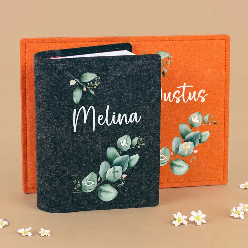 Buchhülle für Gotteslob mit Eukalyptus Motiv und Name | Personalisierte Schutzhülle für Gesangbuch
