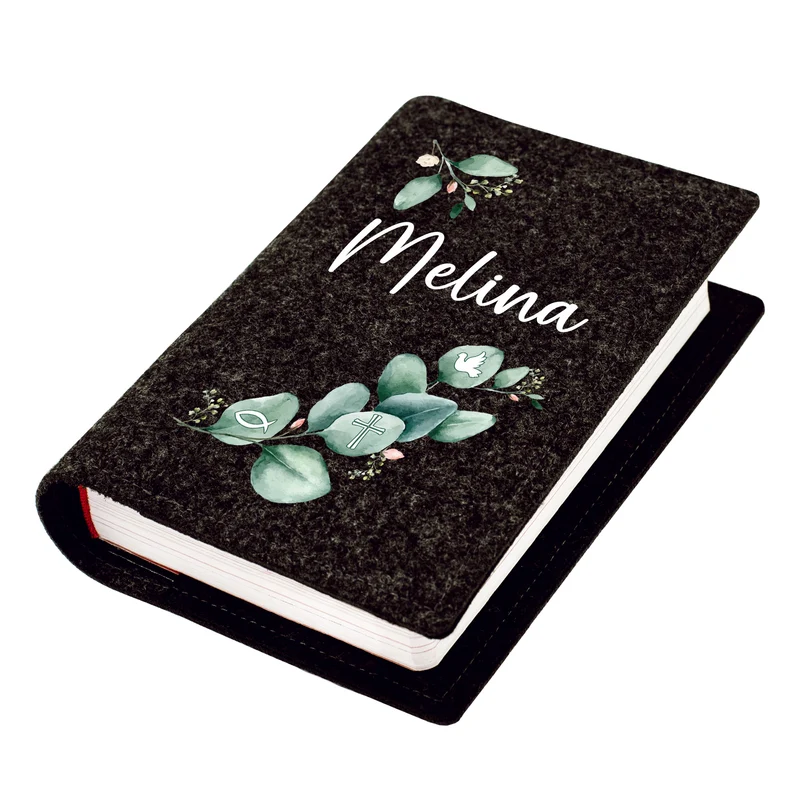 Buchhülle für Gotteslob mit Eukalyptus Motiv und Name | Personalisierte Schutzhülle für Gesangbuch