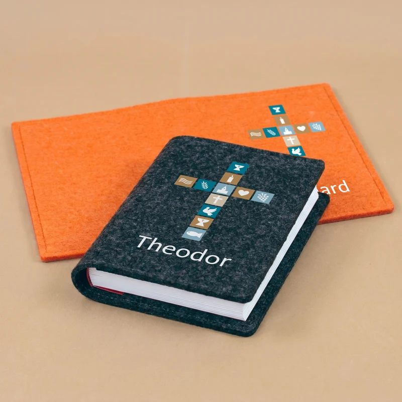 Buchhülle für Gotteslob & Gesangbuch mit Kreuz und Name personalisiert | Geschenk für Jungen und Männer