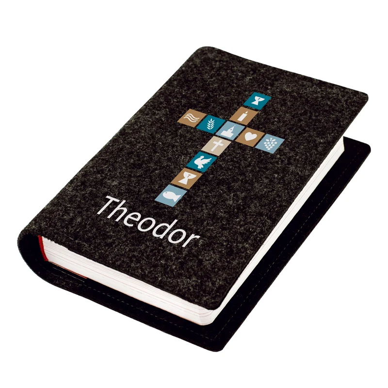 Buchhülle für Gotteslob & Gesangbuch mit Kreuz und Name personalisiert | Geschenk für Jungen und Männer