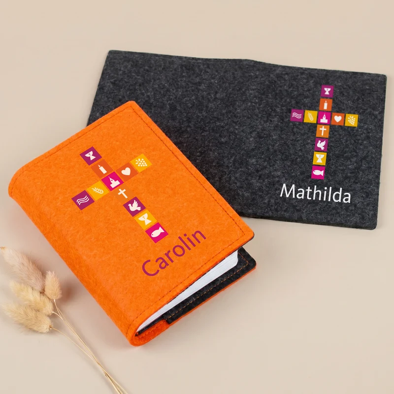 Personalisierte Buchhülle für Gotteslob & Gesangbuch mit Kreuz und Name | Geschenk für Mädchen und Frauen