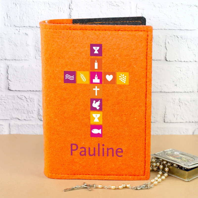 Personalisierte Buchhülle für Gotteslob & Gesangbuch mit Kreuz und Name | Geschenk für Mädchen und Frauen