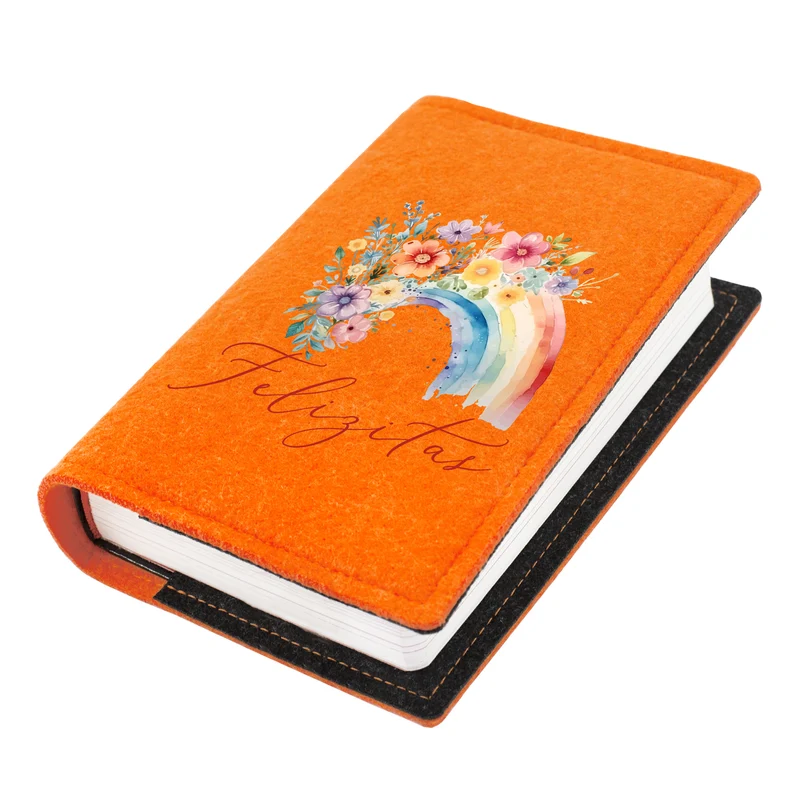 Buchhülle für Gotteslob & Gesangbuch mit Regenbogen Motiv und Name personalisiert | Anthrazit o. Orange