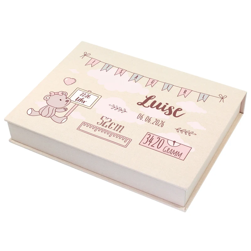 Erinnerungsbox als Geschenk zur Geburt für Mädchen mit Geburtsdaten | Fotobox als Coffee Table Book