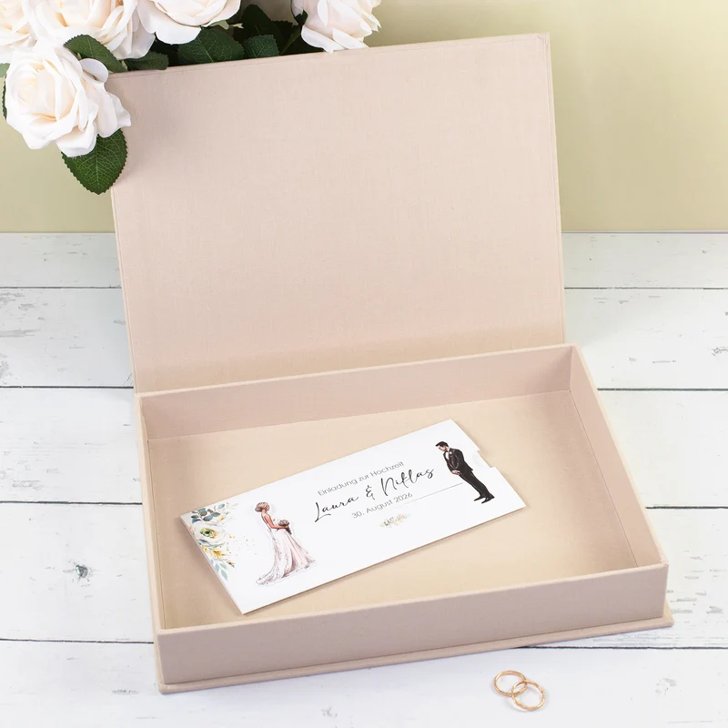 Erinnerungsbox zur Hochzeit personalisiert und handgefertigt | Fotobox in Buch Form mit Eukalyptus Motiv