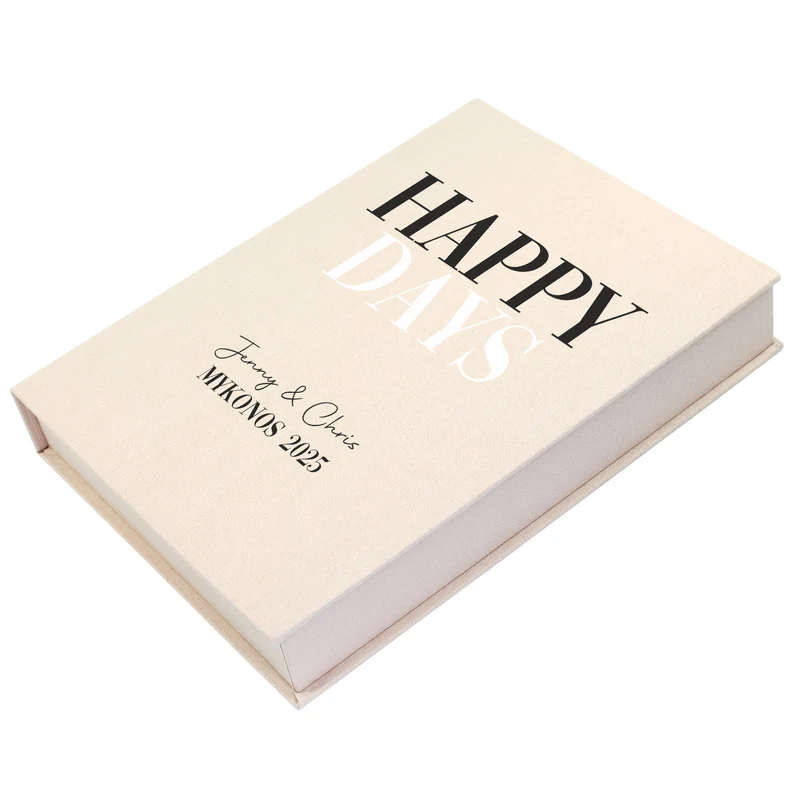 Personalisierte Erinnerungsbox Happy Days | Handgearbeitet Fotobox in Buchform für Hochzeit & Familie