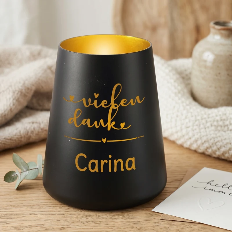 Personalisiertes Windlicht als Dankeschön Geschenk mit Name | Deko licht mit Gravur 'Vielen Dank'