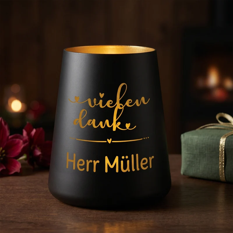 Personalisiertes Windlicht als Dankeschön Geschenk mit Name | Deko licht mit Gravur 'Vielen Dank'