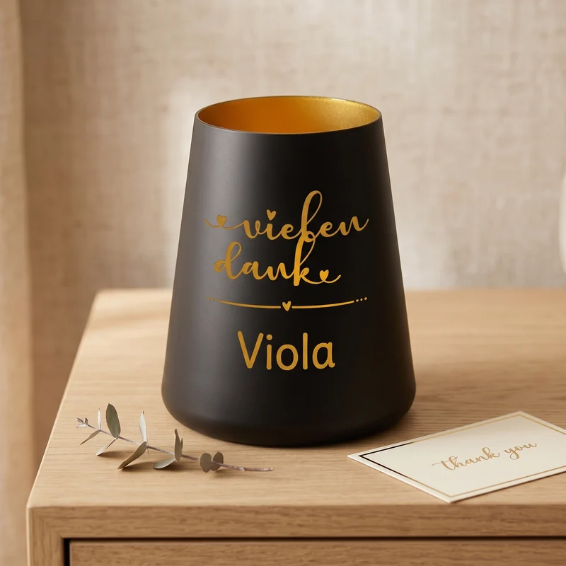 Personalisiertes Windlicht als Dankeschön Geschenk mit Name | Deko licht mit Gravur 'Vielen Dank'
