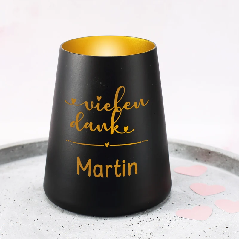 Personalisiertes Windlicht als Dankeschön Geschenk mit Name | Deko licht mit Gravur 'Vielen Dank'