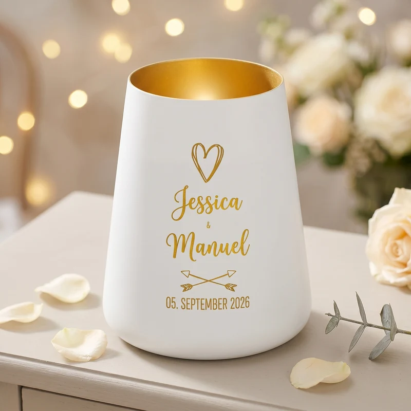 Windlicht zur Hochzeit personalisiert mit Namen & Datum | Deko Licht in Weiß oder Schwarz für Paare