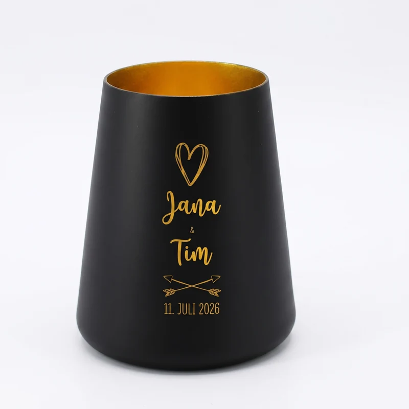 Windlicht zur Hochzeit personalisiert mit Namen & Datum | Deko Licht in Weiß oder Schwarz für Paare