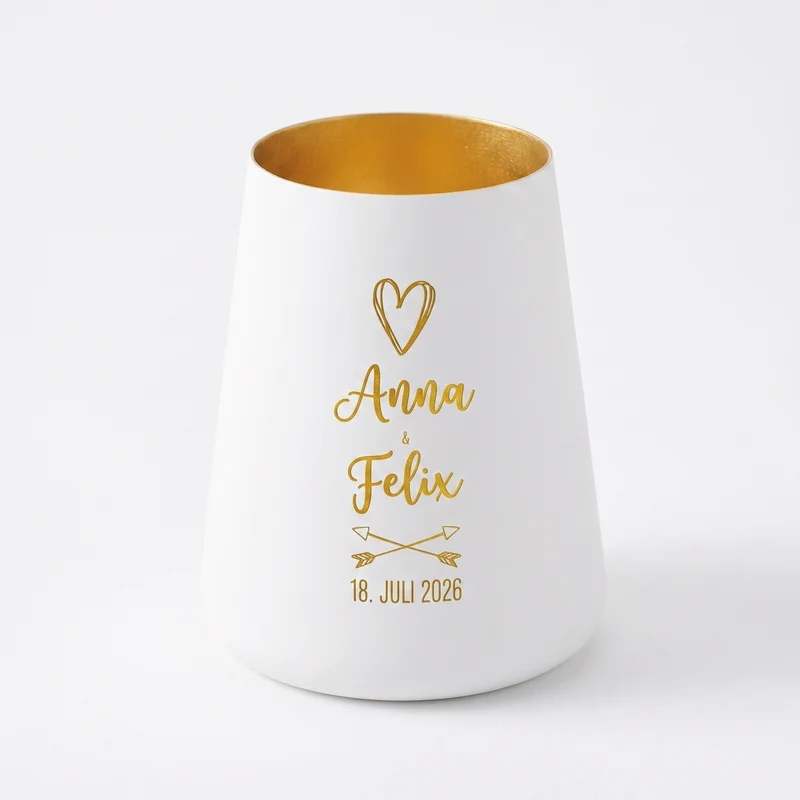 Windlicht zur Hochzeit personalisiert mit Namen & Datum | Deko Licht in Weiß oder Schwarz für Paare