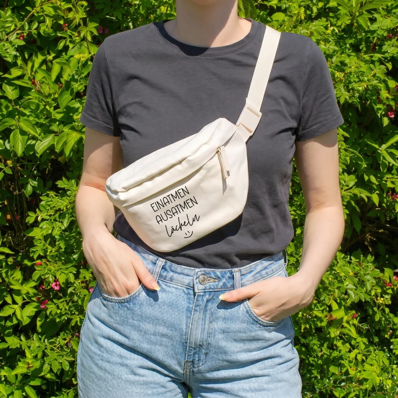 Bauchtasche 'Einatmen Ausatmen Lächeln' | Crossbody Tasche als lustiges Geschenk für Frauen & Kollegen