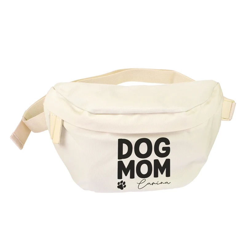Bauchtasche personalisiert mit Name in Beige o. Rosa 'Dog Mom' | Gürteltasche für Hunde Mama & Frauen