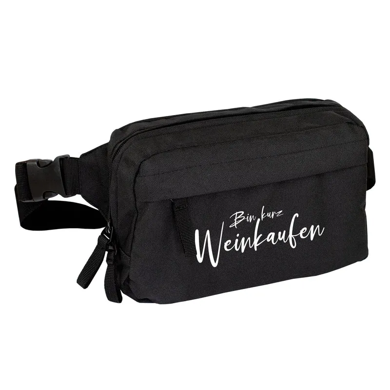 Bauchtasche 'Bin Weinkaufen' in Schwarz & Rosa | Umhängetasche als Geschenk für Frauen & Weinliebhaber