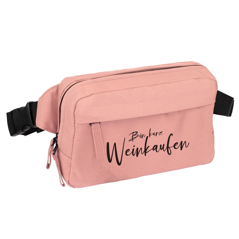 Bauchtasche 'Bin Weinkaufen' in Schwarz & Rosa | Umhängetasche als Geschenk für Frauen & Weinliebhaber