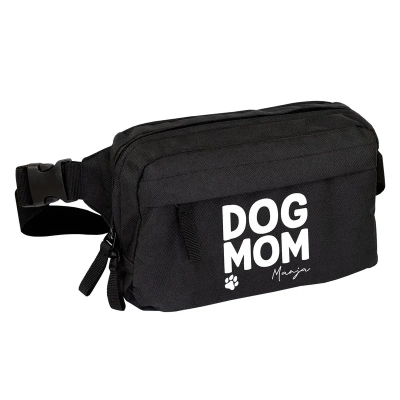 Bauchtasche 'Dog Mom' personalisiert mit Name in Schwarz o. Rosa | Gürteltasche für Hunde Mama & Frauen