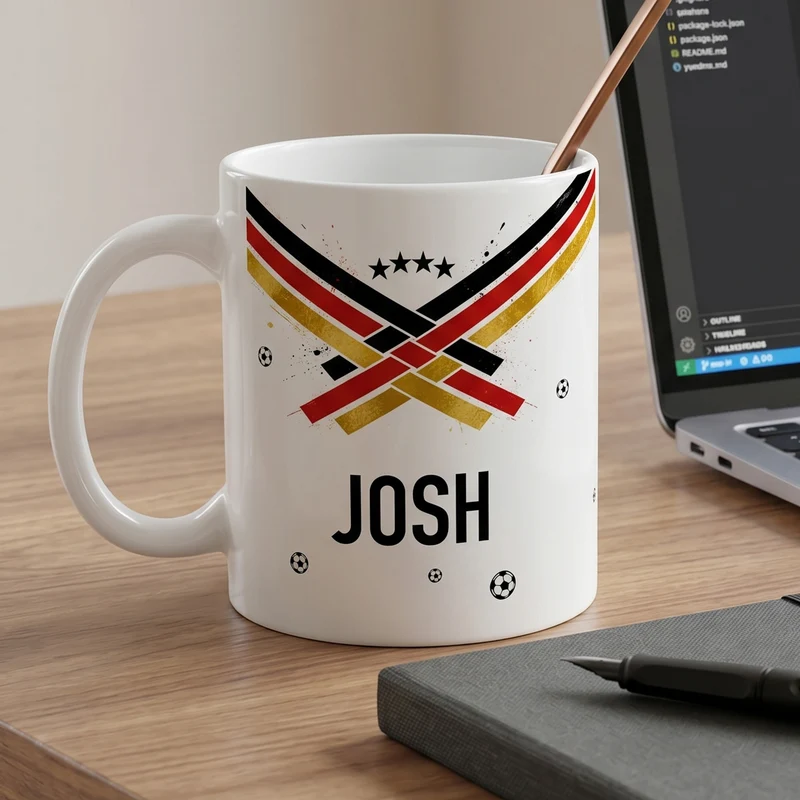 Fußball Tasse mit Name und Deutschland Flagge Schwarz Rot Gold | Geschenk für Fußballer zur WM & EM