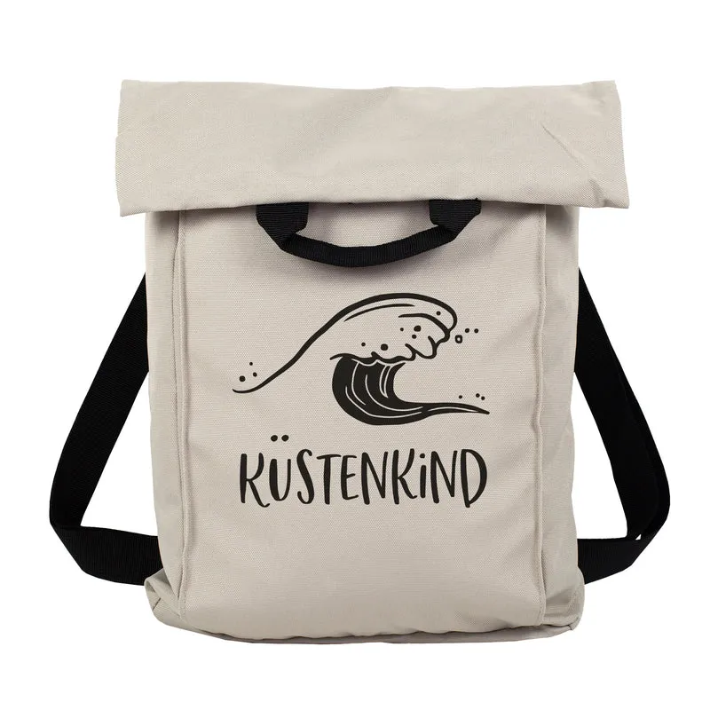 2-in-1 Rucksack & Tasche personalisiert mit Wunschtext und Wellenmotiv für Strand, Wandern & Urlaub