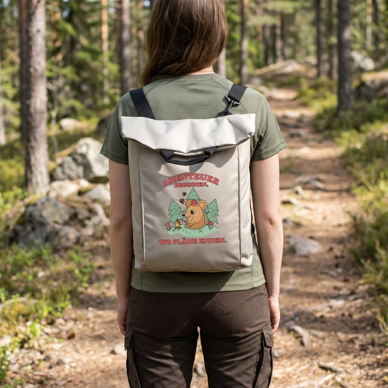 Leichter 2-in-1 Rucksack für Wandern und Urlaub mit Maus Motiv als Geschenk | Abenteuer beginnen