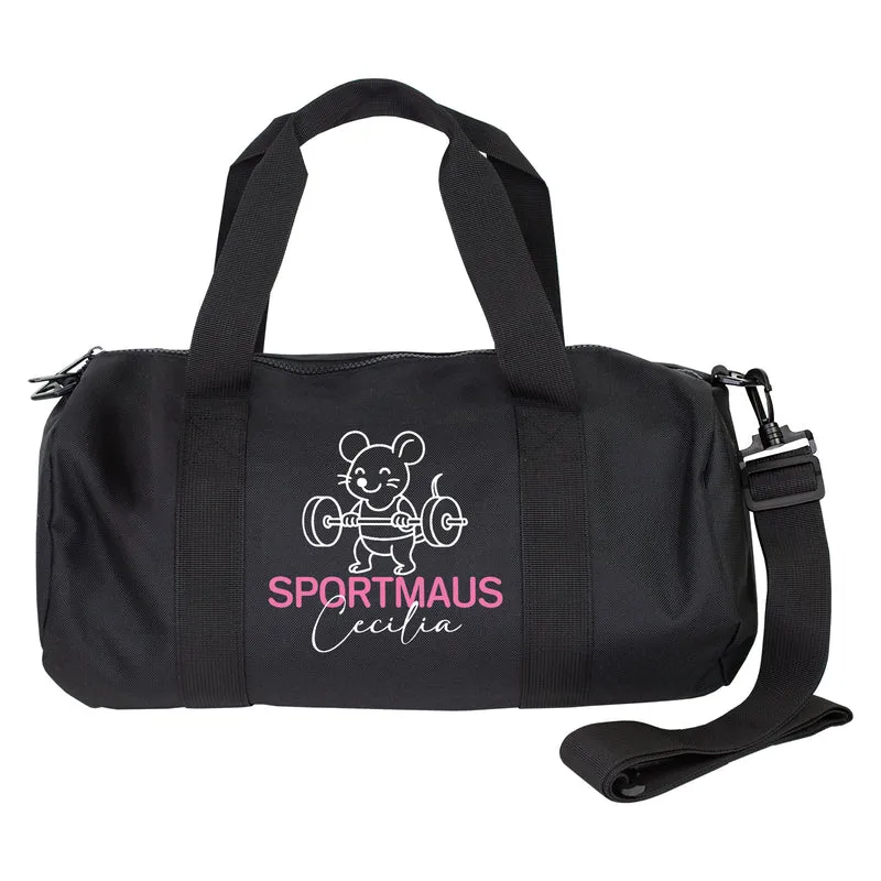 Sporttasche personalisiert mit Name & Sportmaus Motiv | Duffle Bag als Geschenk für Mädchen & Frauen