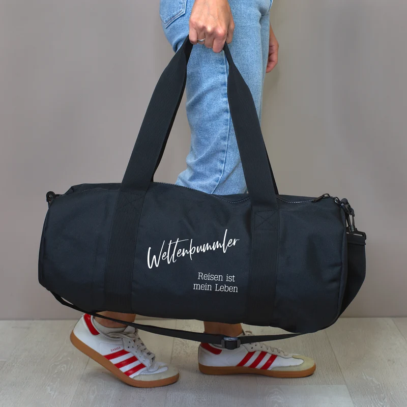 Sporttasche personalisiert mit Name & Wunschtext | Reisetasche & Duffle Bag als Geschenk in 2 Größen