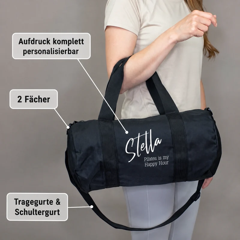 Sporttasche personalisiert mit Name & Wunschtext | Reisetasche & Duffle Bag als Geschenk in 2 Größen