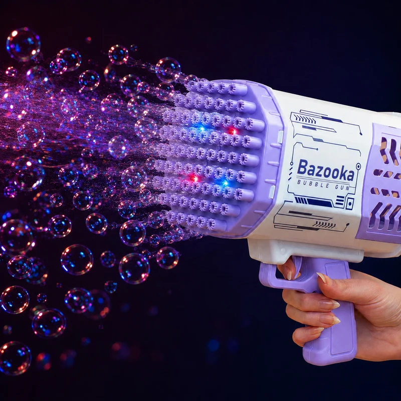 Seifenblasenpistole mit LED Licht | Party Bazooka mit Akku
