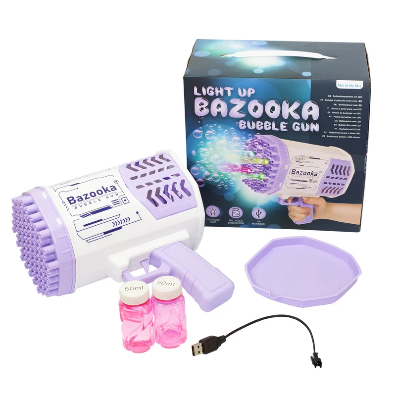 Seifenblasenpistole mit LED Licht | Party Bazooka mit Akku