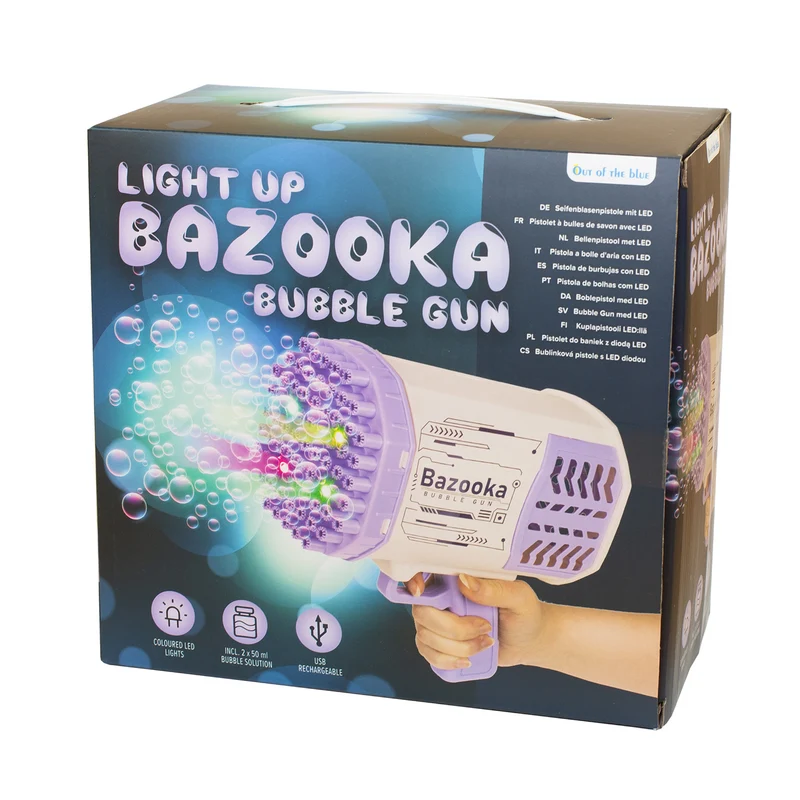 Seifenblasenpistole mit LED Licht | Party Bazooka mit Akku