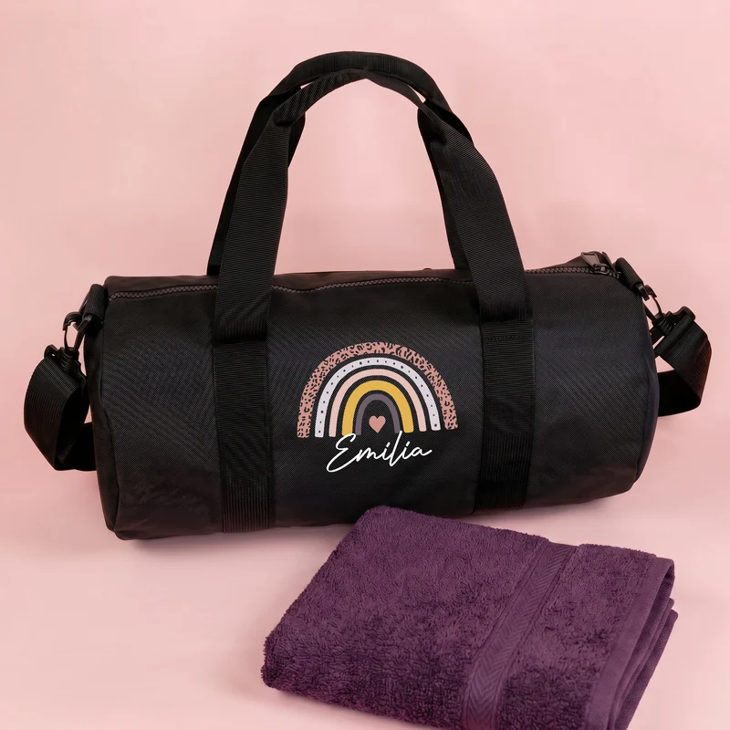 Sporttasche mit Regenbogen Motiv & Name personalisiert | Reisetasche als Geschenk für Mädchen & Frauen