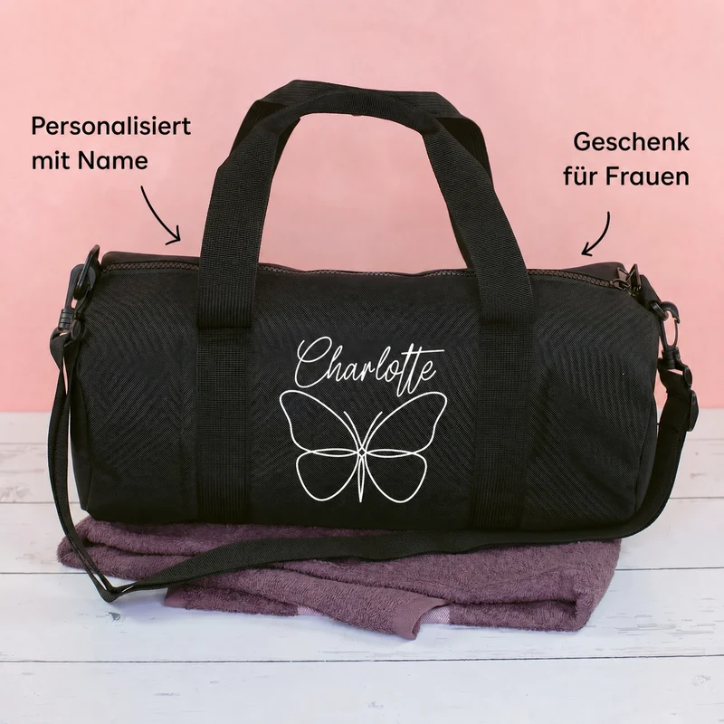Sporttasche mit Schmetterling Motiv & Name personalisiert | Geschenk zur Einschulung für Mädchen