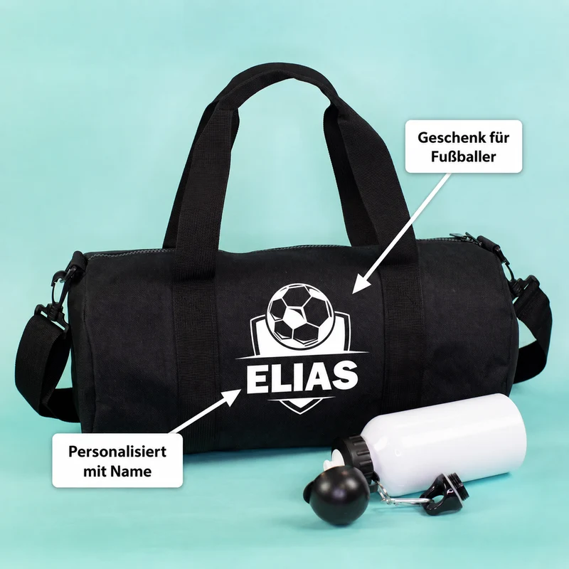Sporttasche mit Fußball Motiv & Name personalisiert | Reisetasche für Jungen, Schule & Training