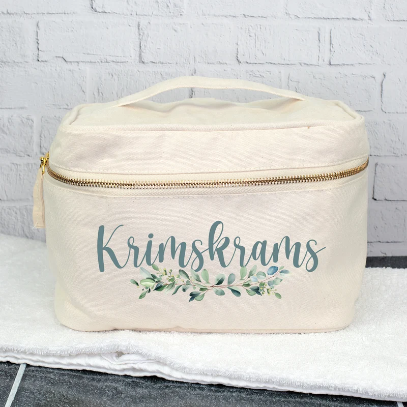 Personalisierte Kosmetiktasche mit Name & Zweig | Kulturbeutel aus Baumwolle als Geschenk