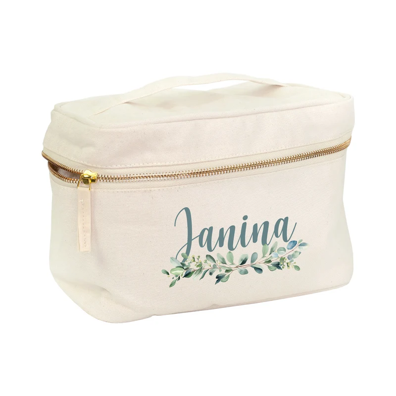 Personalisierte Kosmetiktasche mit Name & Zweig | Kulturbeutel aus Baumwolle als Geschenk