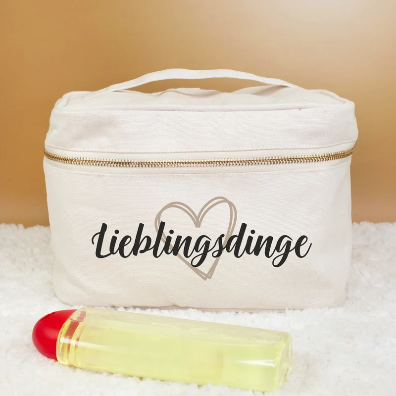 Personalisierter Kulturbeutel mit Name & Herz | Kosmetiktasche aus Baumwolle als Geschenk