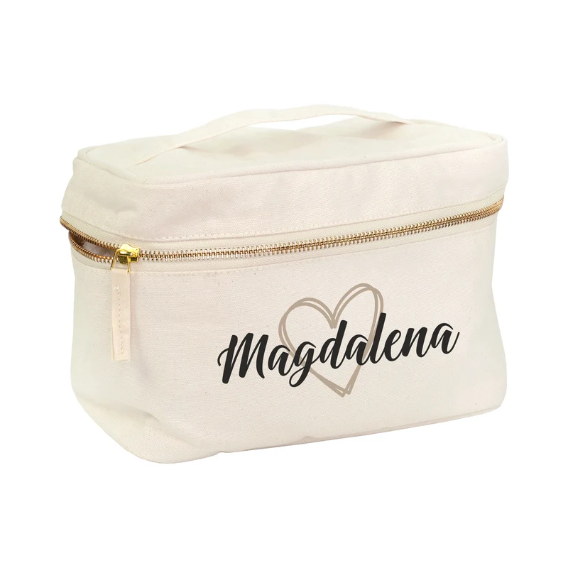 Personalisierter Kulturbeutel mit Name & Herz | Kosmetiktasche aus Baumwolle als Geschenk