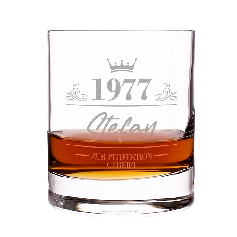 Whiskey Glas mit Gravur als Geschenk zum Geburtstag | Whiskyglas personalisiert mit Name, Jahr & Krone