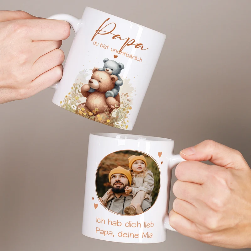 Tasse für Papa zum Vatertag mit Foto & Wunschtext personalisiert | Bär Motiv - du bist unentbärlich