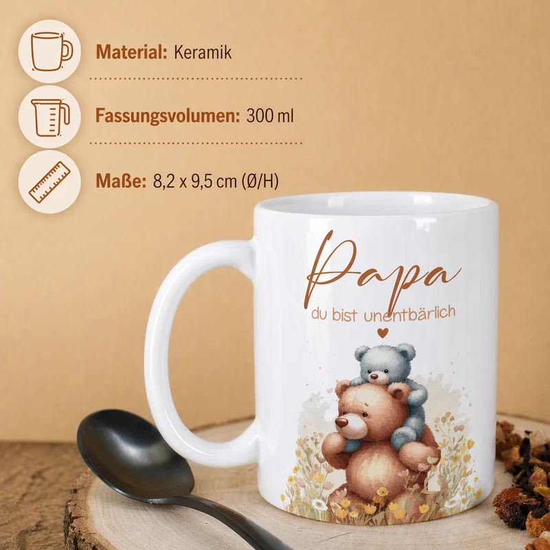 Tasse für Papa zum Vatertag mit Foto & Wunschtext personalisiert | Bär Motiv - du bist unentbärlich